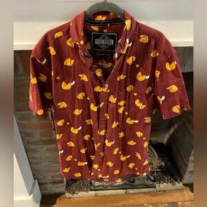 Mens Five Point Slim Fit & Flex Fortune Cookie Chinese Food Button Down Large